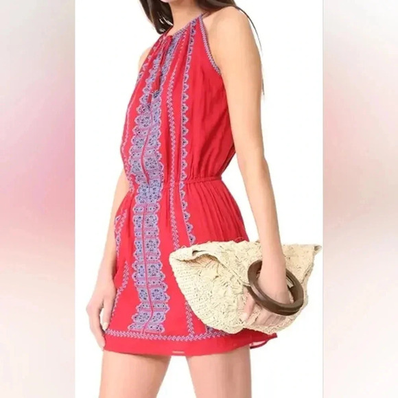 Joie Women's Picard Embroidery Boho Sleeveless Mini Hippie Red Dress Size Small. - Picture 2 of 16